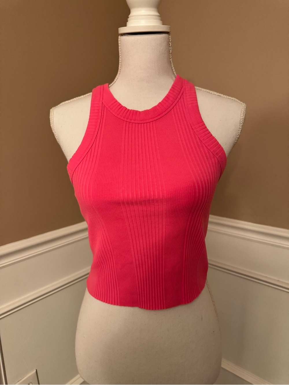 Aerie Ribbed Racerback Crop Top - Hot Pink - Size Small